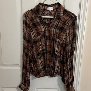 True Craft Brown Plaid Button-Up Top